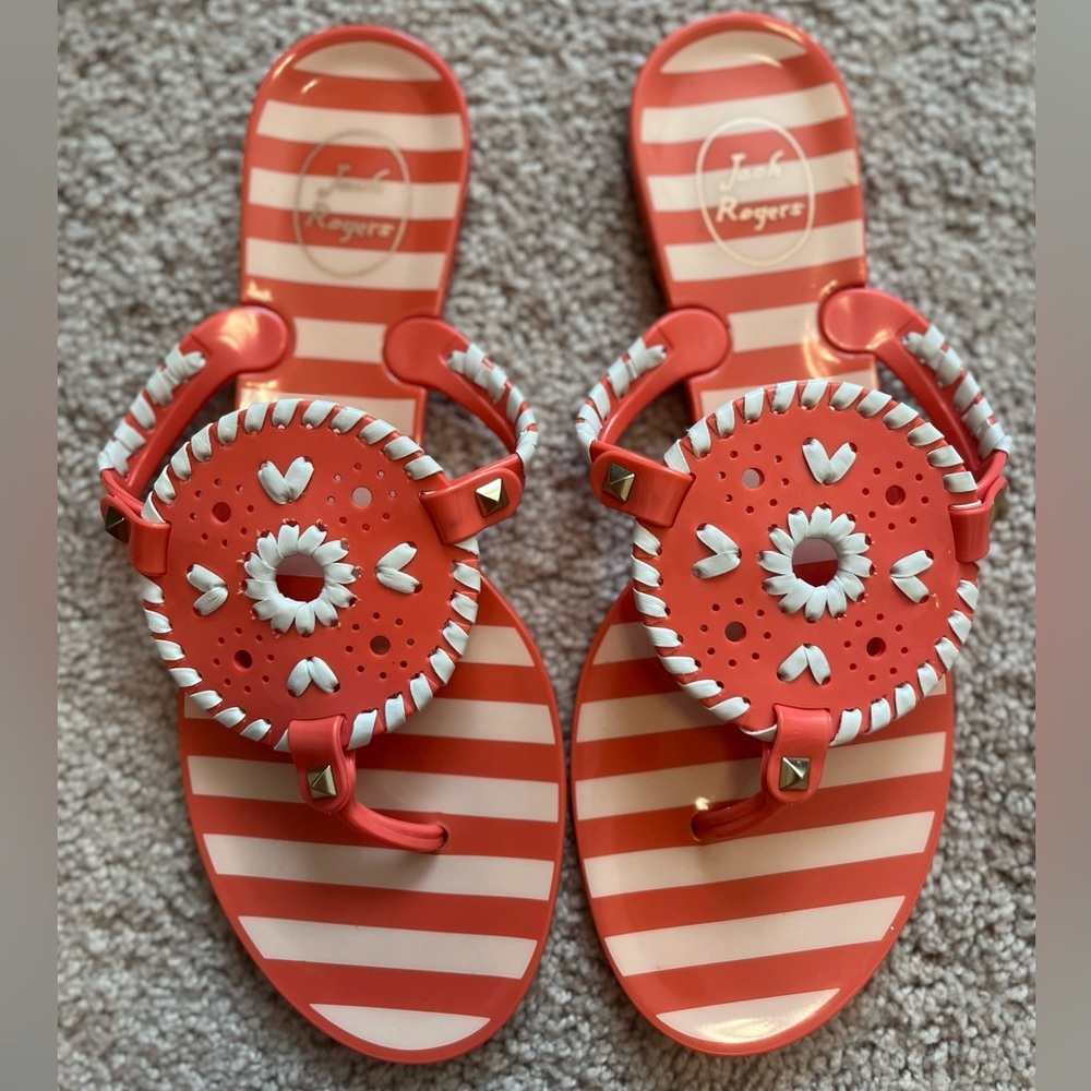 Jack Rogers Georgia Jelly Flip Flop | Striped Coral & White | Size 8
